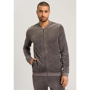 HANRO Track Jacket Mens Large Gray Zip Up Velvet Velour Casual Lounge $270